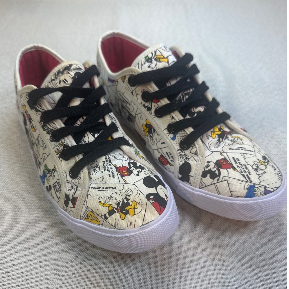 Disney Comic Strip Sneakers Women Size 9 White Canvas Mickey Mouse Y2K Low Top